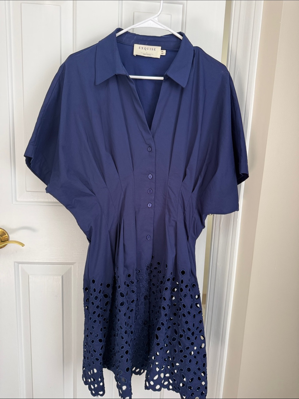Exquise Navy Eyelet Hem Mini Dress